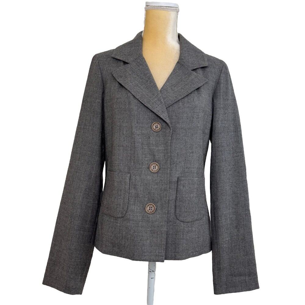 Tory Burch 100% Wool Single Breast Blazer Size 10 Gray Lined Pockets